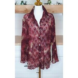 Worthington Woman Gorgeous All Lace Button Up Collared Long Sleeve Top Size 3X